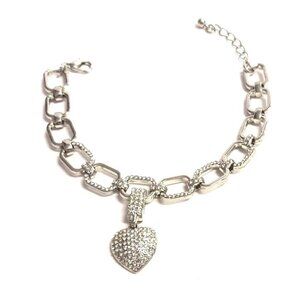 White Gold Plated Pave' Crystal Heart Bracelet - Charm